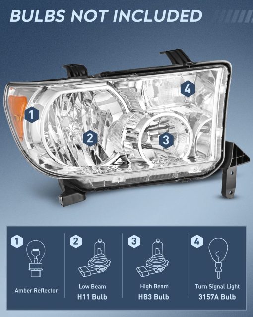 Ensamblaje de faros Nilight para Toyota Tundra 2007-2013 y Sequoia 2008-2017 con carcasa cromada reflector ambar, lado del conductor y pasajero, garantia de 2 años - Imagen 2