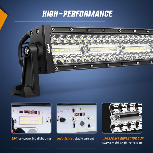 Nilight Barra de Luz LED Curva de 50 Pulgadas Triple Fila Combinacion de Punto e Inundacion Luz de Trabajo LED 384 Chips LED de Alta Potencia Luces de Conduccion LED para Camiones SUV UTV ATV Barco, Garantia de 2 Anos - Imagen 3
