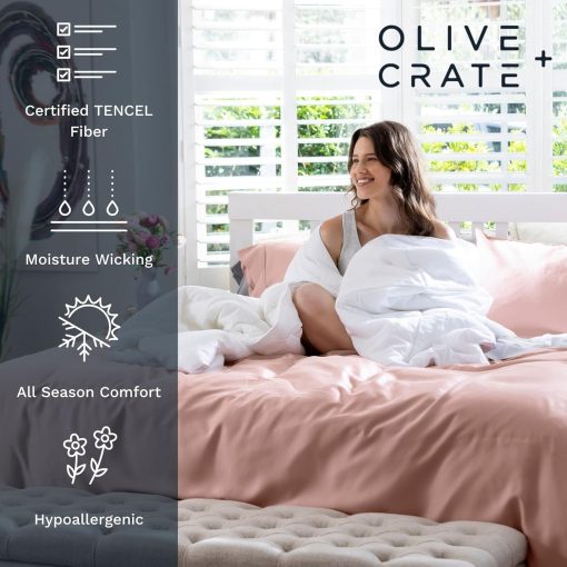 Juego de sabanas Queen Size Olive + Crate Luxury Series 100% Tencel Eucalyptus - 4PC Super Suaves Sabanas de Cama Refrescantes, Bolsillo Profundo de hasta 18'' Plana, Sabana Ajustable & 2 Fundas de Almohada, Rosa Palido - Imagen 3