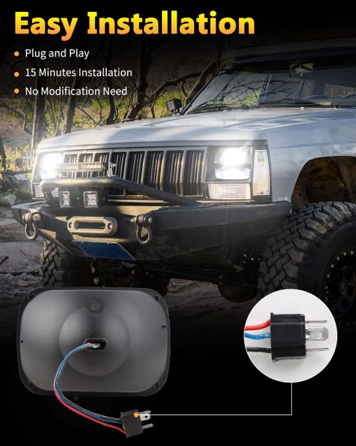 Par de Faros LED Rectangulares 5x7/6x7 Pulgadas de Alto y Bajo Haz Compatible con Jeep Wrangler YJ Cherokee XJ Kenworth T300 1997-2010 Reemplazo H6054 H5054 H6054LL 69822 6052 6053 - Imagen 5