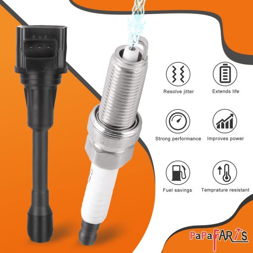 Conjunto de 4 bobinas de encendido UF549 y bujia de iridio doble compatible con Nissan Altima Cube Rogue Sentra NV200 Versa 1.6L 1.8L 2.0L 2.5L C1696 C751 - Imagen 4