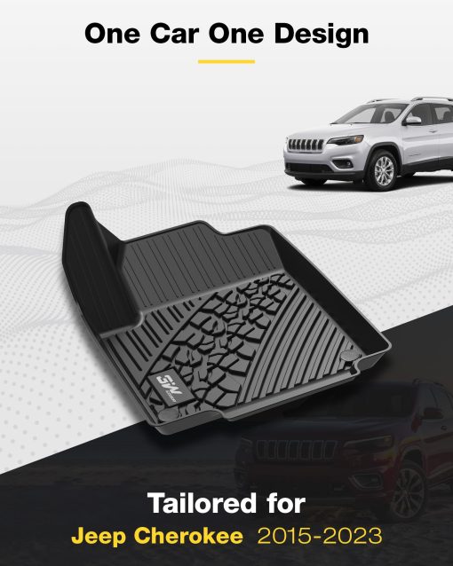 Tapetes 3W para Jeep Cherokee 2015-2024 Juego Completo de Tapetes TPE para Piso de 1ra y 2da Fila, Negro (NO es compatible con Grand Cherokee) - Imagen 2