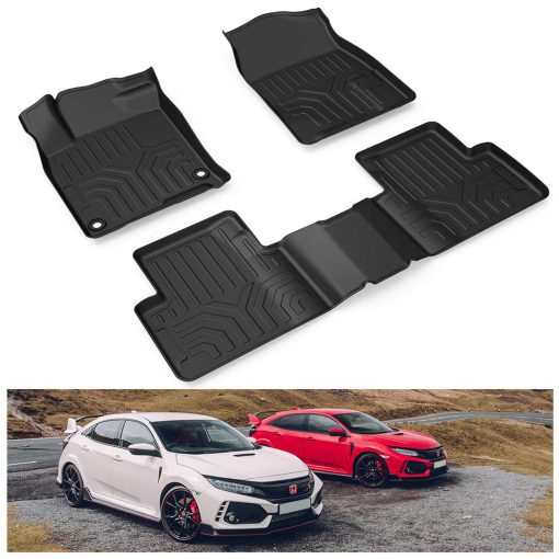 Tapetes KIWI MASTER Compatible con Honda Civic 2016-2021 Accesorios Juego de Alfombras a Medida con Borde Elevado, Proteccion para Todos los Asientos Negro Bandeja de Piso de TPE para Vehiculos