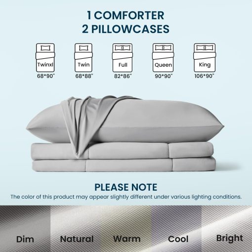 Juego de Edredon SLEEP ZONE Nanotex tamano King, 3 Piezas de Ropa de Cama Jersey Knit Reversible Sensacion Fresca, Suave y Transpirable con 2 Fundas de Almohada, 1 Edredon (Gris, 90"x106") - Imagen 5