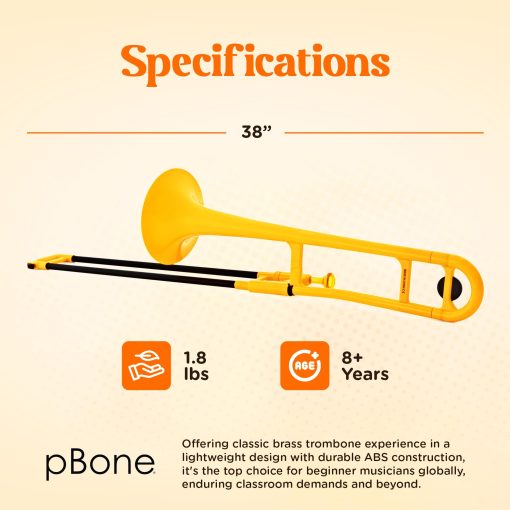 Trombon de Plastico pBone pInstrument - Boquillas y Estuche de Transporte - Ligero y Versatil, Agarre Ergonomico Comodo - Sonido Autentico en Bb para Estudiantes y Principiantes - Construccion Duradera de ABS - Amarillo - Imagen 4
