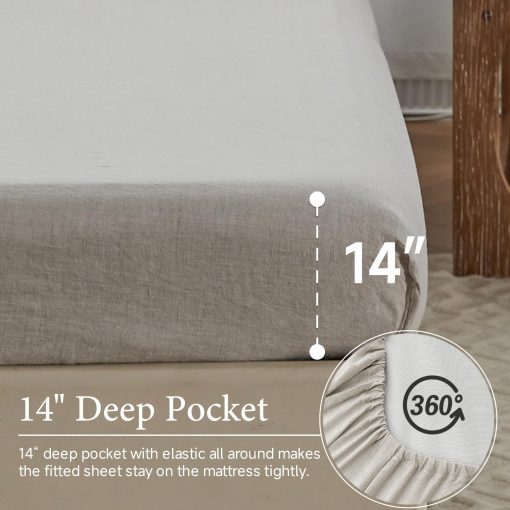 Juego de sabanas de lino Simple&Opulence con dobladillo de encaje - 3 Piezas, 100% Lino Europeo Puro Lavado, Sabanas de Cama (1 Sabana Plana, 1 Sabana Ajustable, 1 Funda de Almohada) - Transpirables y Suaves (Lino con Encaje, Twin) - Imagen 3