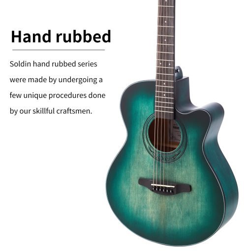 Guitarra Acustica Premium Soldin de 40 Pulgadas con Tapa de Abeto Macizo - Kit Bundle Con Funda, Soporte de Guitarra, Afinador, Correa, Capodastro, Cuerdas, Pano de Limpieza y Puas (Azul Nilo) - Imagen 7