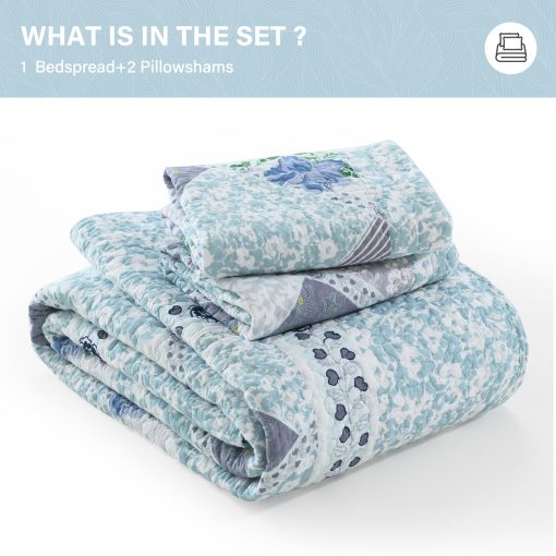 SahSahCasa Colcha de Cama California King 100% Algodon 120"x120", Cubrecama Acolchado Extra Grande, Colcha XL de Cama Ligera, 3 Piezas, Azul/Morado - Imagen 7
