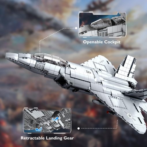 Set de bloques de construccion NUTCRACKER Fighter Jet - Avion militar F-22 Raptor Coleccion de Aviones Militares o Modelo de Exhibicion en Casa, Juguete de construccion de aviones de combate militar para Adultos Adolescentes Ninos 14+ (1837 piezas) - Imagen 4