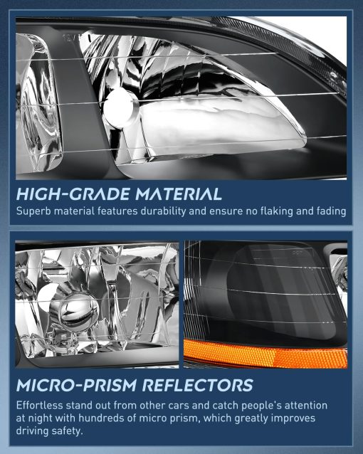 Conjunto de faros delanteros Nilight Compatible con Honda Accord 1998 1999 2000 2001 2002 Reemplazo de Faros Carcasa Negra Reflector ambar Lente Clara Actualizada Lado del Conductor y del Pasajero, Garantia de 2 Anos - Imagen 7