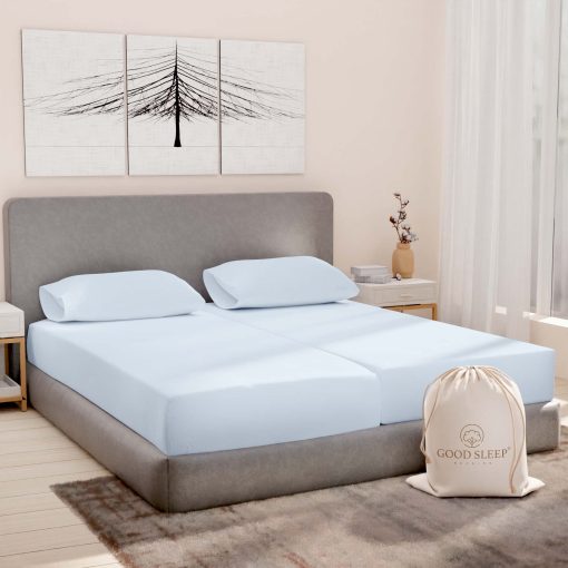 Juego de sabanas para cama ajustable de algodon Split King, sabanas de lujo, 1000 TC sabanas de algodon egipcio, juego de sabanas Split King de algodon 100%, sabanas de saten, 2 ajustadas - bolsillo profundo de 16", azul claro