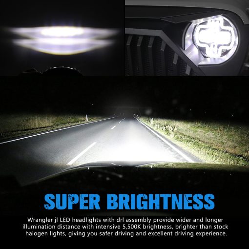 Faros LED de 9 pulgadas BUNKER INDUST con aro DRL, Par de faros redondos con luces diurnas para Jeep Wrangler JL 2018 2019 2020 2021 2022 Jeep Gladiator JT Accesorios - Imagen 4