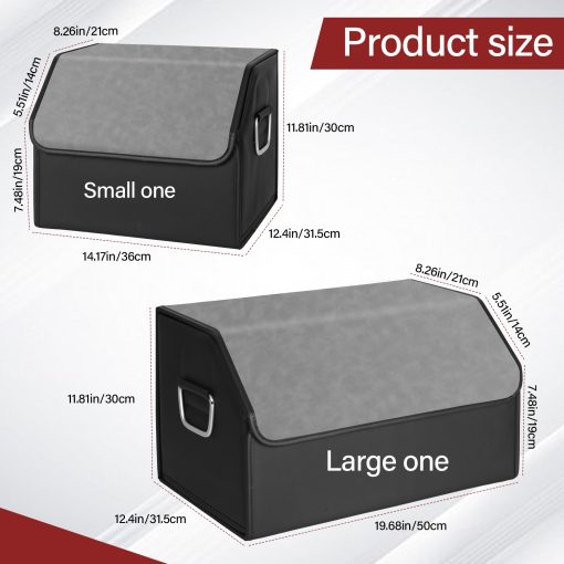 Organizador de maletero de cuero de gamuza JEYODA, Gran capacidad Organizadores de coche suave y plegable con tapa para coche SUV/Jeep/Sedan/Hogar/Camping (Gris, Pequeno) - Imagen 4