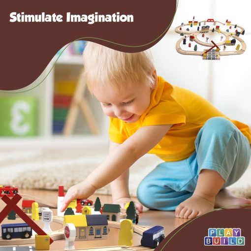Juego de Tren de Madera Play Build, Juego Completo de Tren para Niños, Juego Interactivo y Educativo, Diseño Creativo de Vias de Tren de Madera, Calidad Premium, Edades 3+ (Conjunto de 100 Piezas) - Imagen 6
