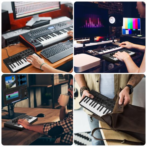 Controlador de teclado MIDI USB de 25 teclas M-Wave con 8 pads de bateria retroiluminados, Bluetooth Semi Ponderado teclado profesional dinamico de 8 perillas y produccion musical, software incluido (clasico) K5 - Imagen 6