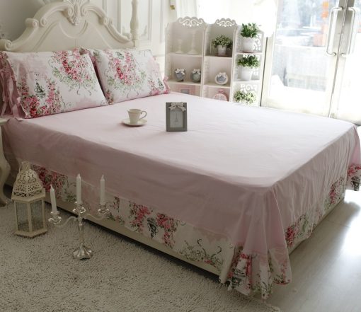 Juego de sabanas floreadas Shabby FADFAY tamano Queen de 4 piezas 100% algodon de primera calidad con patron de rosas rosas: 1 sabana bajera profunda, 1 sabana plana, 2 fundas de almohada (tamano estandar) - Imagen 5