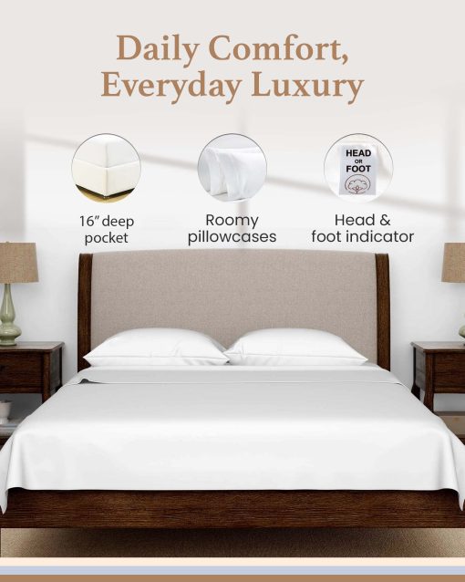 Juego de Sabanas de Lujo Blancas RV King 600 TC 72 x 80, 100% Algodon Egipcio, Juego de 4 Sabanas para Cama de RV, Sabanas de Camping Ultra Suaves para Colchon de RV, Sabanas con Bolsillo Profundo de 16" para Cama de RV - Imagen 4