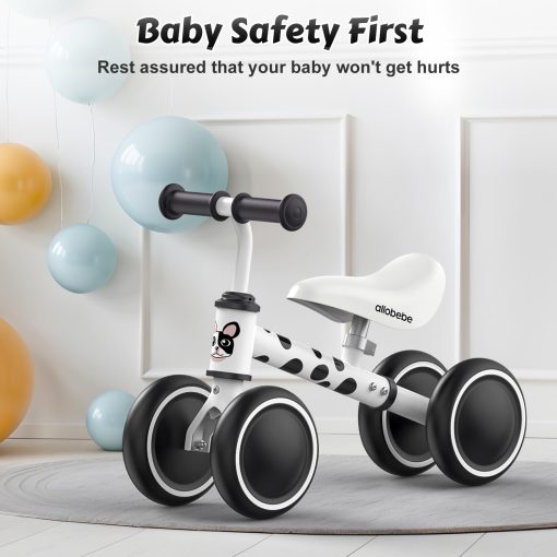 allobebe Bicicleta de Equilibrio para Bebe de 1 Ano, Primer Bicicleta de Equilibrio para Ninos Pequenos, Bicicleta sin Pedales de 4 Ruedas para Bebes de 12-24 Meses, Regalo de Cumpleanos para el Primer Ano, Perro Manchado - Imagen 5