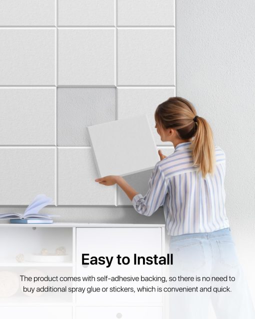Paneles Acusticos Absorbentes de Sonido Autoadhesivos, Paneles de Pared Acusticos Paquete de 18 Paneles de Decoracion de Pared Paneles Insonorizantes de Alta Densidad Azulejos para Paredes 12" x 12" x 0.4" - Imagen 4
