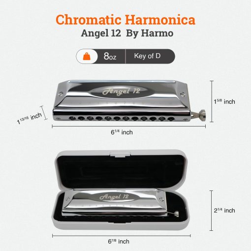Armonica cromatica Angel 12 en la clave de D - Armonica de 12 agujeros con deslizador de precision, lengüetas de bronce de fosforo, adecuada para todos los generos - Armonicas para principiantes a profesionales, Diseñada en EE. UU. - Imagen 2