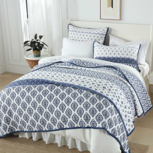 Juego de Edredon LORRIARD Tamaño Queen, 100% Algodon Floral Queen, Azul Blanco Suave Reversible Juego de Cama de Edredon Queen para Todas las Estaciones - Imagen 2