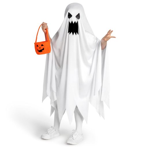 Disfraz de Fantasma para Ninos por Spooktacular Creations, Disfraz de Halloween de Fantasma, Disfraz de Fantasma Rasgado y Enojado Blanco con Bolsa de Calabaza para Ninos, Ninas Disfraz de Halloween, Juego de Rol - Imagen 7