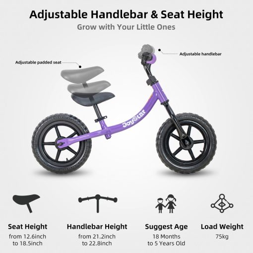 Bicicleta de Equilibrio JOYSTAR de 12 Pulgadas para ninos y ninas de 18 meses, 2, 3, 4 y 5 anos, Bicicleta Ligera con Manillar y Asiento Ajustables, Bicicleta Regalo para Ninos y Ninas de 2 a 5 anos - Imagen 4