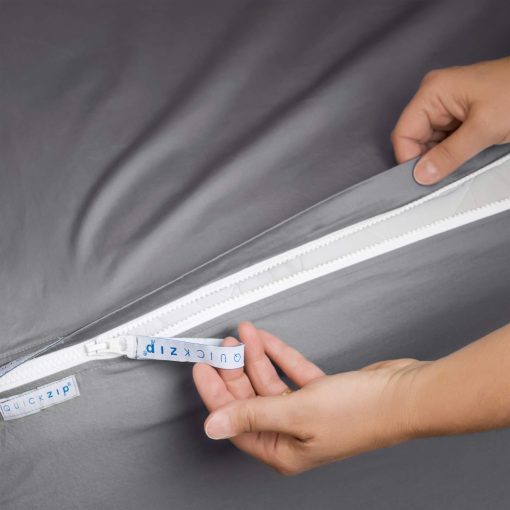 Juego de Sabanas Ajustables QuickZip Plus: 1 Sabana Ajustable (Base + Sabana con Cierre) & 1 Sabana con Cierre - Facil de Cambiar, No se Suelta - Suave Saten 400 TC 100% Algodon ? Bolsillos Profundos de 17.5? Tamaño Calking ? Gris Pizarra - Imagen 2