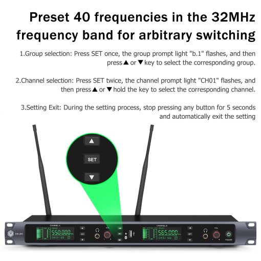 Sistema de monitorizacion inalambrica W IN-MIX EM200 UHF 2 Canales 2 Bodypacks con auriculares utilizados para escenario, banda, estudio de grabacion, actuacion en vivo - Imagen 5