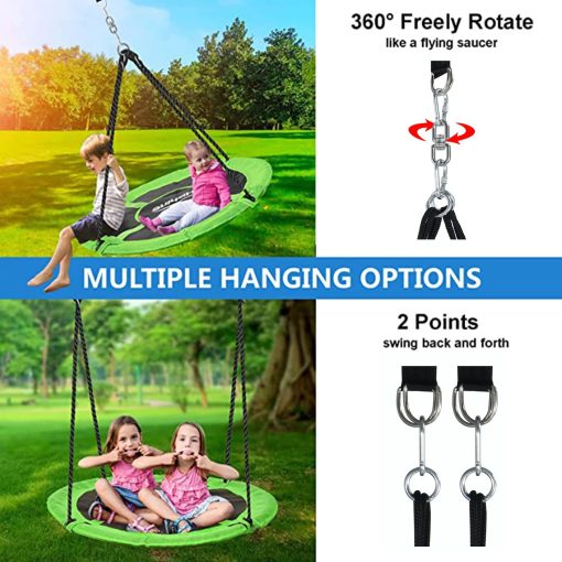 Hishine 43" Columpio con Forma de Platillo para Ninos, Gira 360?, Columpio Volador Impermeable con Giro, Correas de Colgar, Cuerdas Ajustables, Columpio Giratorio Redondo para arbol/Parque Infantil (Verde) - Imagen 5