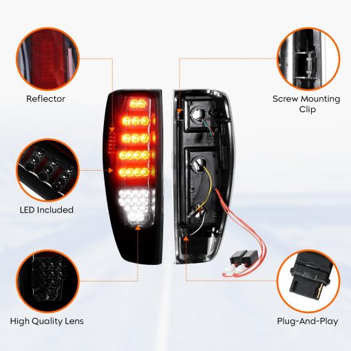 Tresound Luz Trasera LED para Chevy Colorado 2004-2012, GMC Canyon 2004-2012 Ensamble de Luz Trasera con Carcasa Cromada Lente Ahumado - Imagen 6