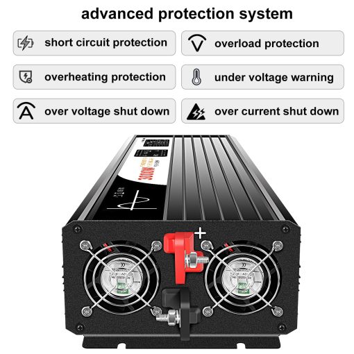 Inversor de Corriente de Onda Sinusoidal Pura Xijia 3000W (Potencia Pico 6000W) DC24V a 110V 120V Convertidor de CA 60HZ con Arranque Suave para Coche y Camping (DC24V (Rango 20V-30V) 3000W) - Imagen 5