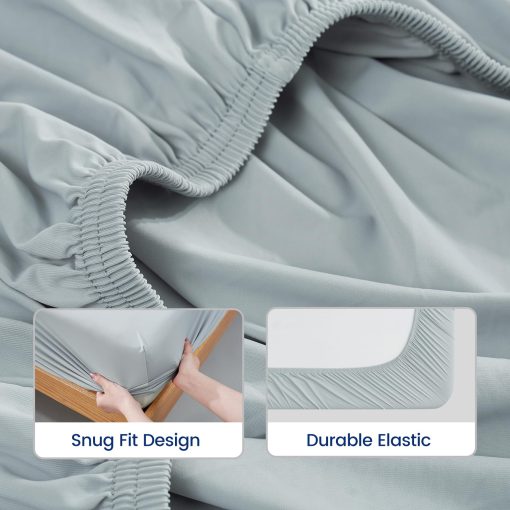 Juego de Sabanas Ajustables Dream Valley? King Size con 2 Fundas de Almohada, Q-Max > 0.4 Aerocool? 3 Piezas sin Sabana Plana, Ideal para el Calor Nocturno, Personas que Sudan en la Noche, Gris Fresco - Imagen 7