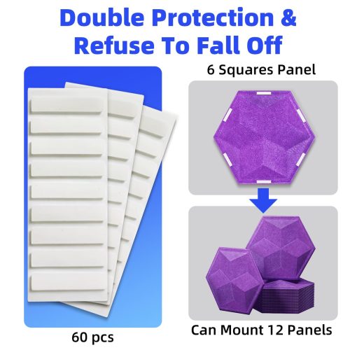 12 Pack Paneles Acusticos 3D Hexagonales Autoadhesivos Nueva actualizacion, 14" X 12" X 0.2" Paneles de Pared Sonicos de Alta Densidad 230 kg/m? en Forma de Hexagono, Paneles Sonicos 3D Decorativos Absorbentes de Sonido para Dormitorio Oficina Estudio - Imagen 2