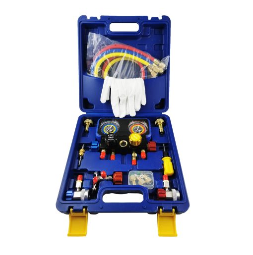 Juego de Manometros para Aire Acondicionado Wisepick, Juego de Manometros R1234yf R134A, Manometro de 4 Valvulas Compatible con R1234yf R134A y R404A Refrigerantes