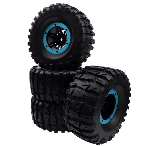 Llantas de Goma Inflables de 2.2" de Diametro Externo 135mm y Buje Hexagonal de 12mm de Plastico Compatible con Ejes Axiales SCX10 Tamiya CC01 TF2 Traxxas 1/10 Monster Truck Crawler (Azul)