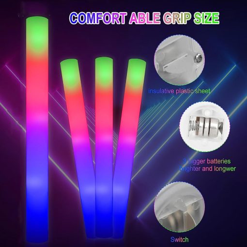 Blu7ive 100 + 2 Pack Palos Luminosos de Espuma a Granel, Paquete de Fiestas, Suministros de Fiesta, 3 Modos de Destello Glow in The Dark, Palos Luminosos para Bodas Raves Acampadas al Aire Libre - Imagen 2