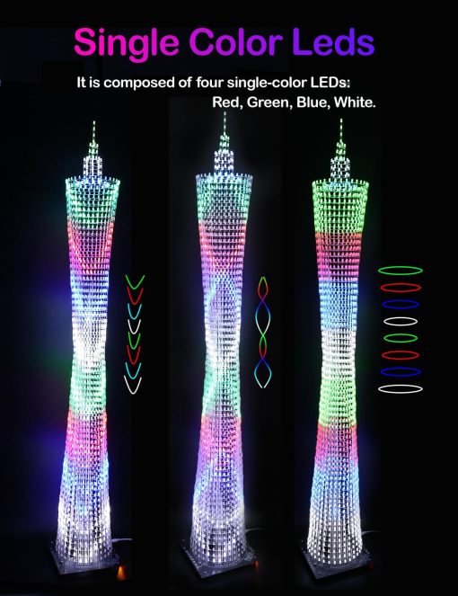Kit Electronico DIY iCubeSmart Led Canton Tower, Modelo de Cubo LED para Proyecto de Soldadura Hecho a Mano, 64 Circulos LED, Altura 1 Metro (GZT-64) - Imagen 3