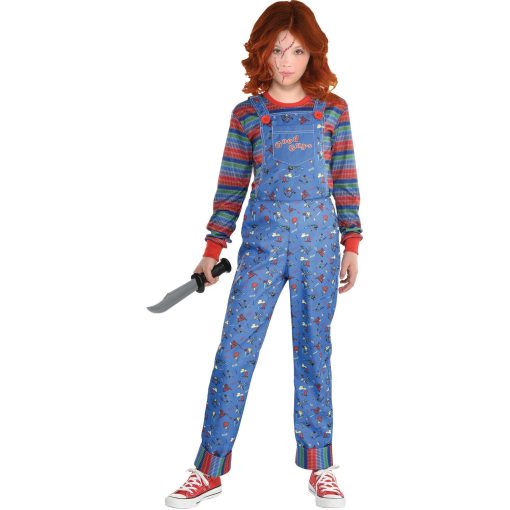 Disfraz de Chucky para Ninas - Disfraz de Halloween Aterrador Child?s Play con Enterizo y Camiseta a Rayas - Disfraces para Halloween, Fiestas de Cumpleanos y Eventos Tematicos