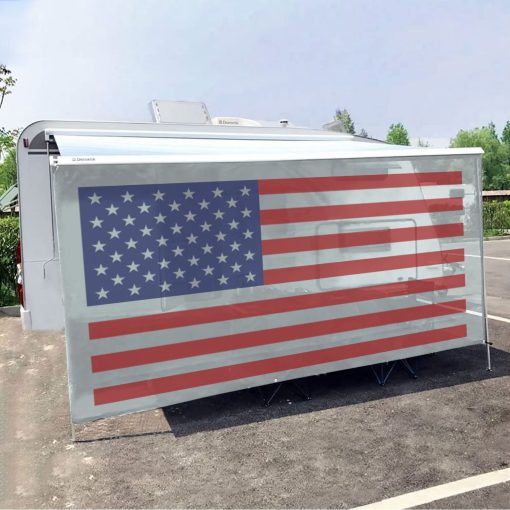 Toldo para RV Tentproinc Sun Shade Screen 7' X 16' 3'' (Bandera Americana) Malla Gris Parasol para Toldo de Remolque Camper Bloqueador de UV Kits Completos