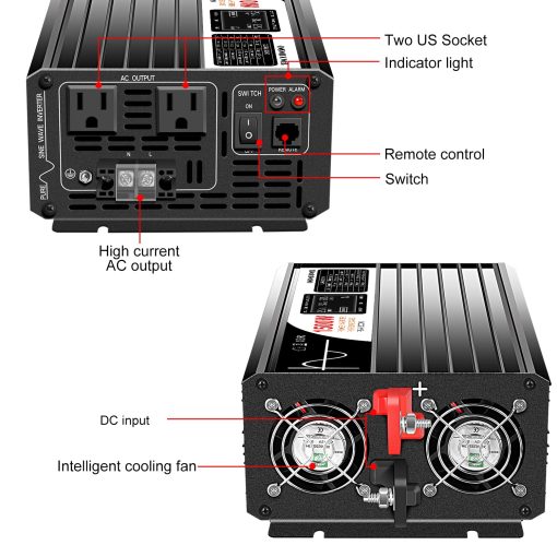 Inversor de Onda Sinusoidal Pura Xijia 1500W (Potencia Pico 3000W) DC 36v a 120v Inversor 60HZ Convertidor Solar para Uso en el Hogar Coche (DC36V (Rango 30V-45V) 1500W) - Imagen 3