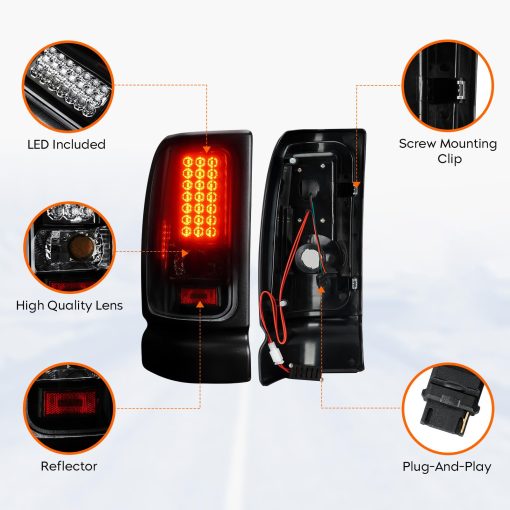 Tresound Luz de Freno LED para Dodge Ram 1500 1994-2001, Ram 2500 3500 1994-2002 Ensamblaje de Luz Trasera Carcasa Cromada Lente Clara - Imagen 6