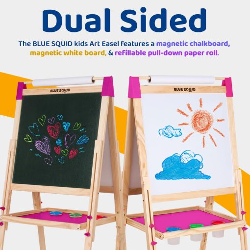 Caballete de Arte Blue Squid para Ninos - Caballete de Pintura de Madera Ajustable de Doble Cara con Pizarra Magnetica, Pizarra Blanca y Rollo de Papel - Incluye mas de 100 Accesorios, Ideal para Ninos de 3 a 12 Anos - Imagen 3