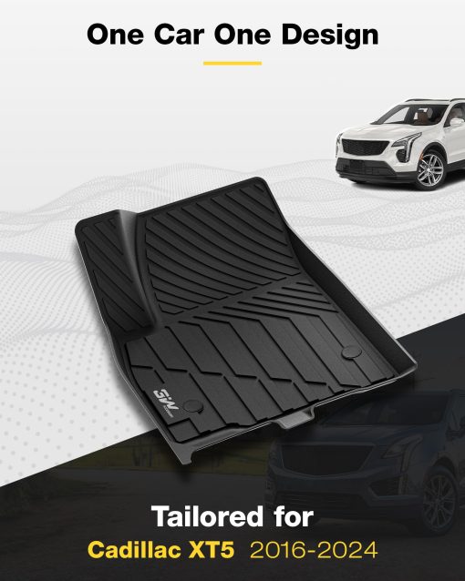 3W Tapetes para piso compatibles con Cadillac XT5 2016-2024 Accesorios a medida para Cadillac XT5 Tapete Todo Clima TPE para Cadillac XT5 Juego completo de tapetes para automovil para la 1ra y 2da fila Negro - Imagen 2