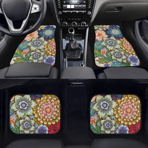 TOADDMOS Tapetes de Piso para Automovil con Estampado Floral Boho, Juego de Alfombrillas Delanteras y Traseras, Ajuste Universal, Conjunto de 4 para Mujeres Ninas - Imagen 2