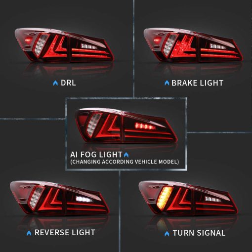 Faros traseros LED VLAND compatibles con Lexus IS250 IS350 2006-2012 IS 220d y modelo ISF (NO compatible con IS250C/IS350C), Rojo Claro - Imagen 2