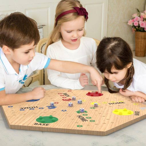 Juego de Mesa Aggravation, Juego de Mesa Wahoo, 20" Tablero de Madera Original de Canicas Pintado por Doble Cara, Juego de Tablero Fast Track para 6 y 4 Jugadores con 30 Canicas, Tablero de Juego de Canicas de Madera con Bolsa de Lona - Imagen 8