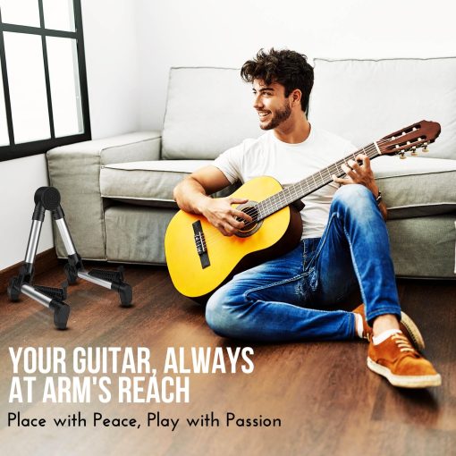 Soporte para Guitarra Plegable Ajustable de Marco en A para Guitarra Acustica Electrica Clasica y Bajo, Violin, Ukulele, Banjo, Mandolina Portatil y Ligero Flexzion - Imagen 8