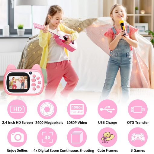 Camara de Juguete para Ninos 1080P HD Selfie Video con Tarjeta SD de 32GB, Camara Digital para Ninos, Camara para Ninos y Ninas como Regalos de Cumpleanos, Rosa - Imagen 2