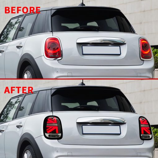 Conjunto de luces traseras arcaicas para Mini Cooper F55-57, lampara trasera con luz de senal de giro secuencial, luz trasera LED completa de diseno Union Jack para Mini Cooper 2014-2021, Plug&Play, Par, Blanco - Imagen 5